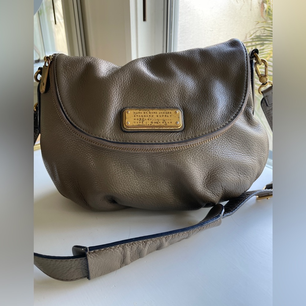 Marc by Marc Jacobs Natasha Taupe Leather Bag with Gold Plaque